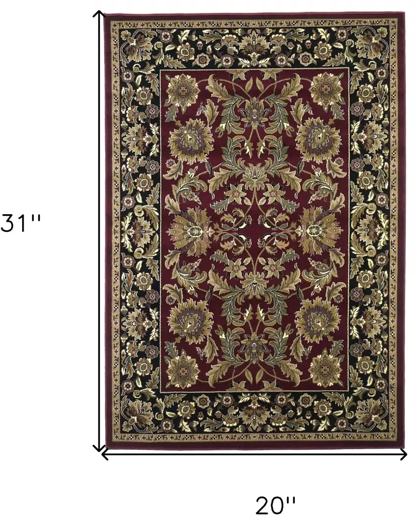 Red Black Machine Woven Floral Traditional Indoor Accent Rug Photo 9