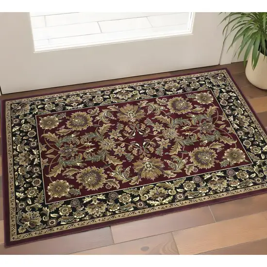 Red And Black Floral Medallion Area Rug Photo 1