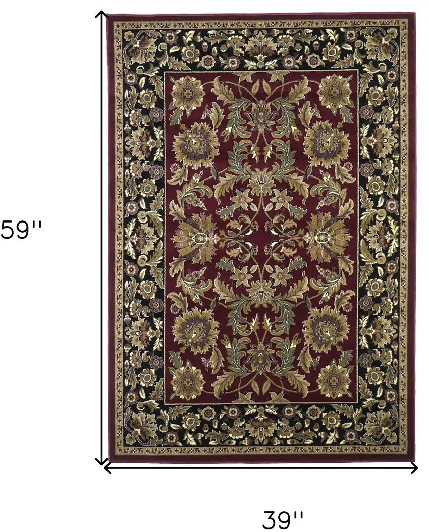 Red Black Machine Woven Floral Traditional Indoor Accent Rug Photo 9