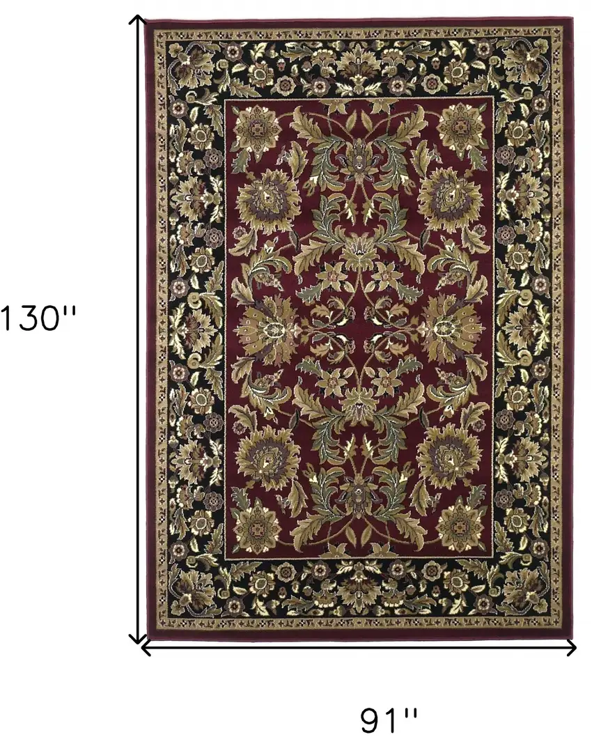 Red Black Machine Woven Floral Traditional Indoor Area Rug Photo 3