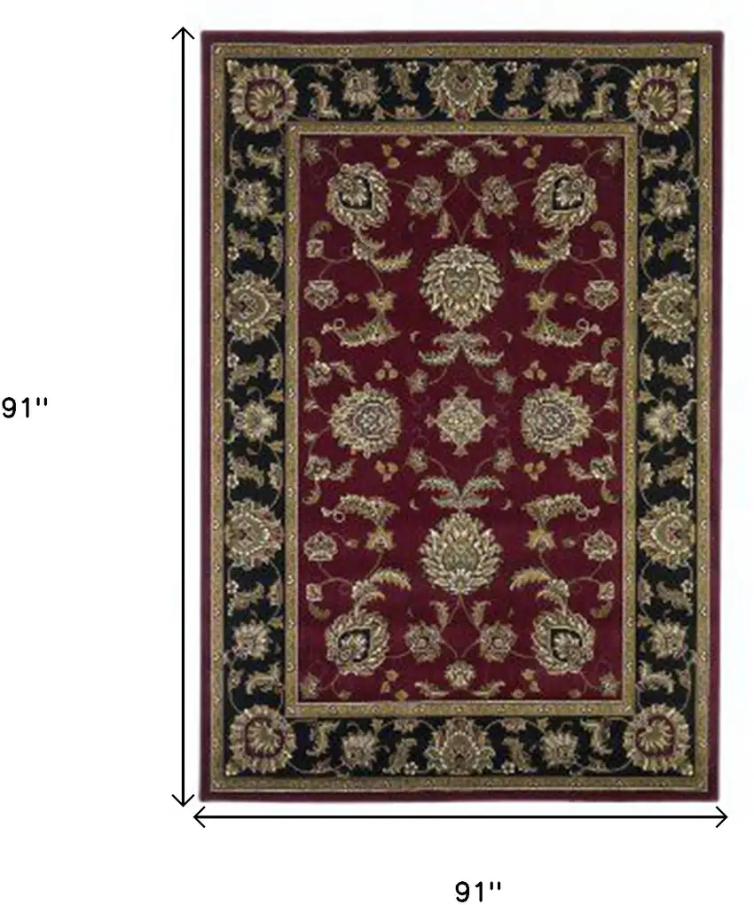 Red And Black Octagon Floral Vines Area Rug Photo 8
