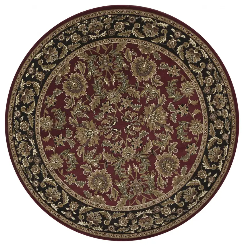 Red Black Machine Woven Traditional Octagon Indoor Area Rug Photo 3