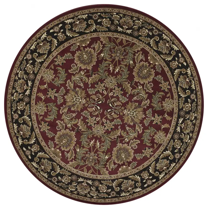 Red Black Machine Woven Traditional Octagon Indoor Area Rug Photo 1