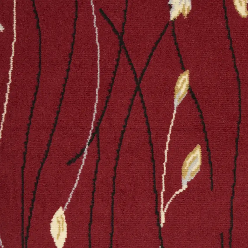 Red Black and Ivory Floral Vines Power Loom Area Rug Photo 5