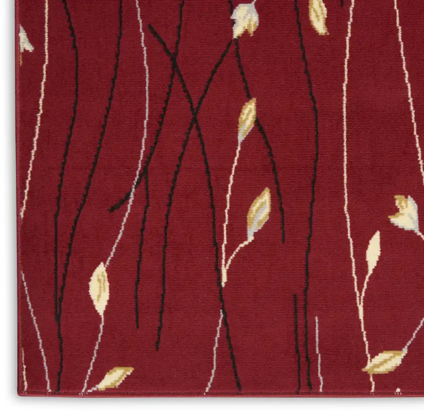 Red Black and Ivory Floral Vines Power Loom Area Rug Photo 8