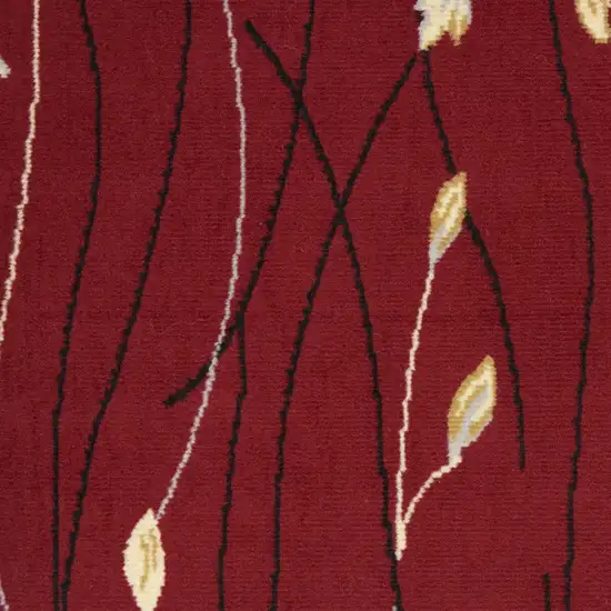Red Black and Ivory Floral Vines Power Loom Area Rug Photo 3