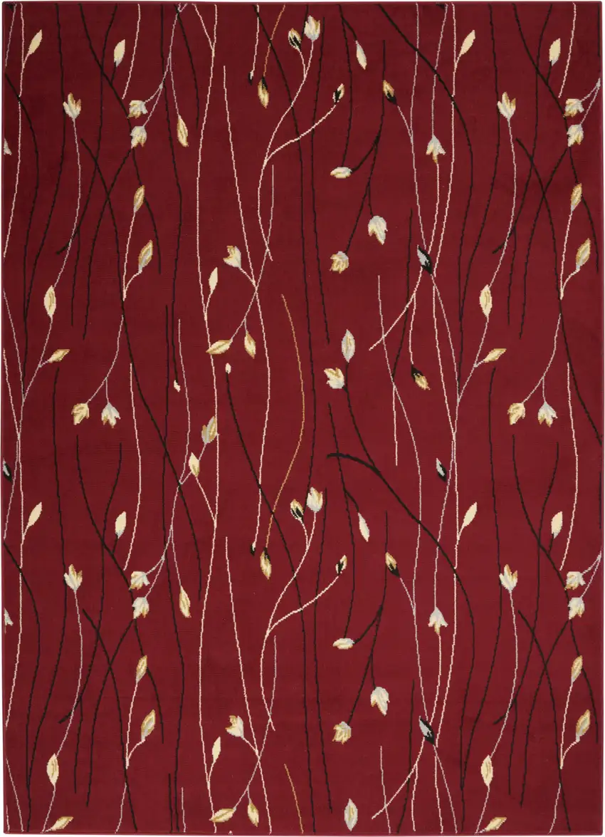 Red Black and Ivory Floral Vines Power Loom Area Rug Photo 2