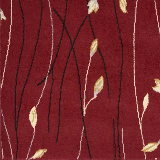 Red Black and Ivory Floral Vines Power Loom Area Rug Photo 4