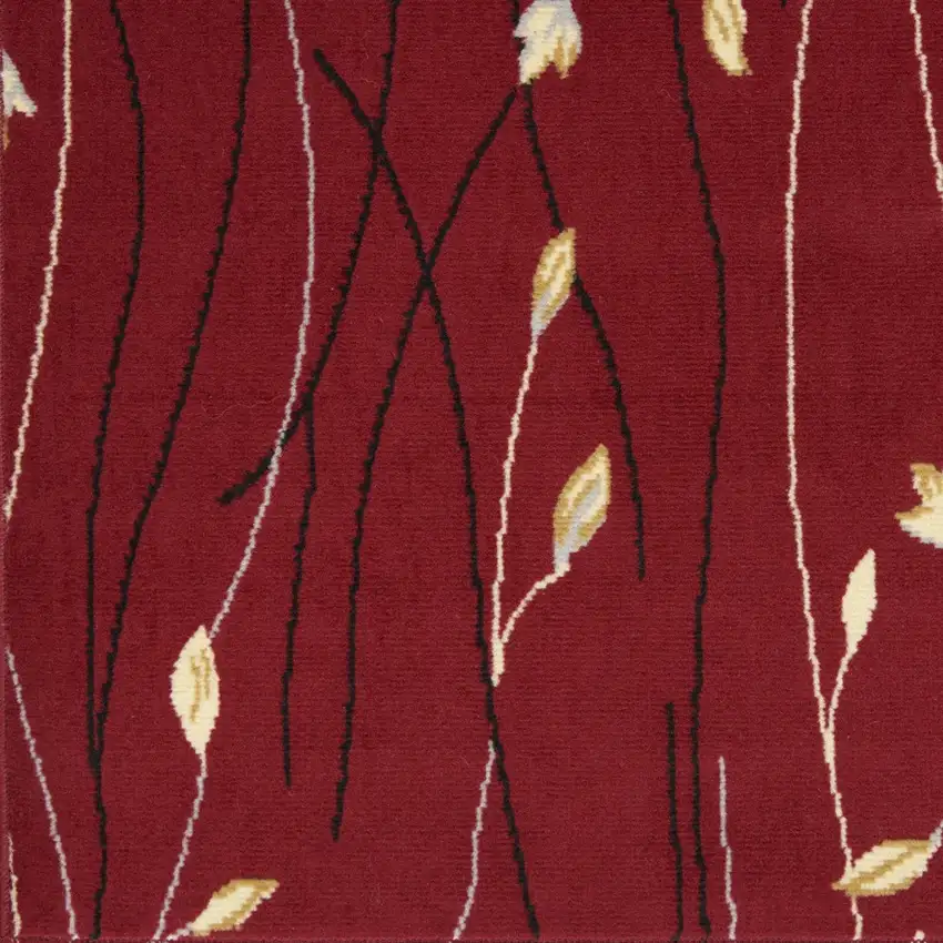 Red Black and Ivory Floral Vines Power Loom Area Rug Photo 4