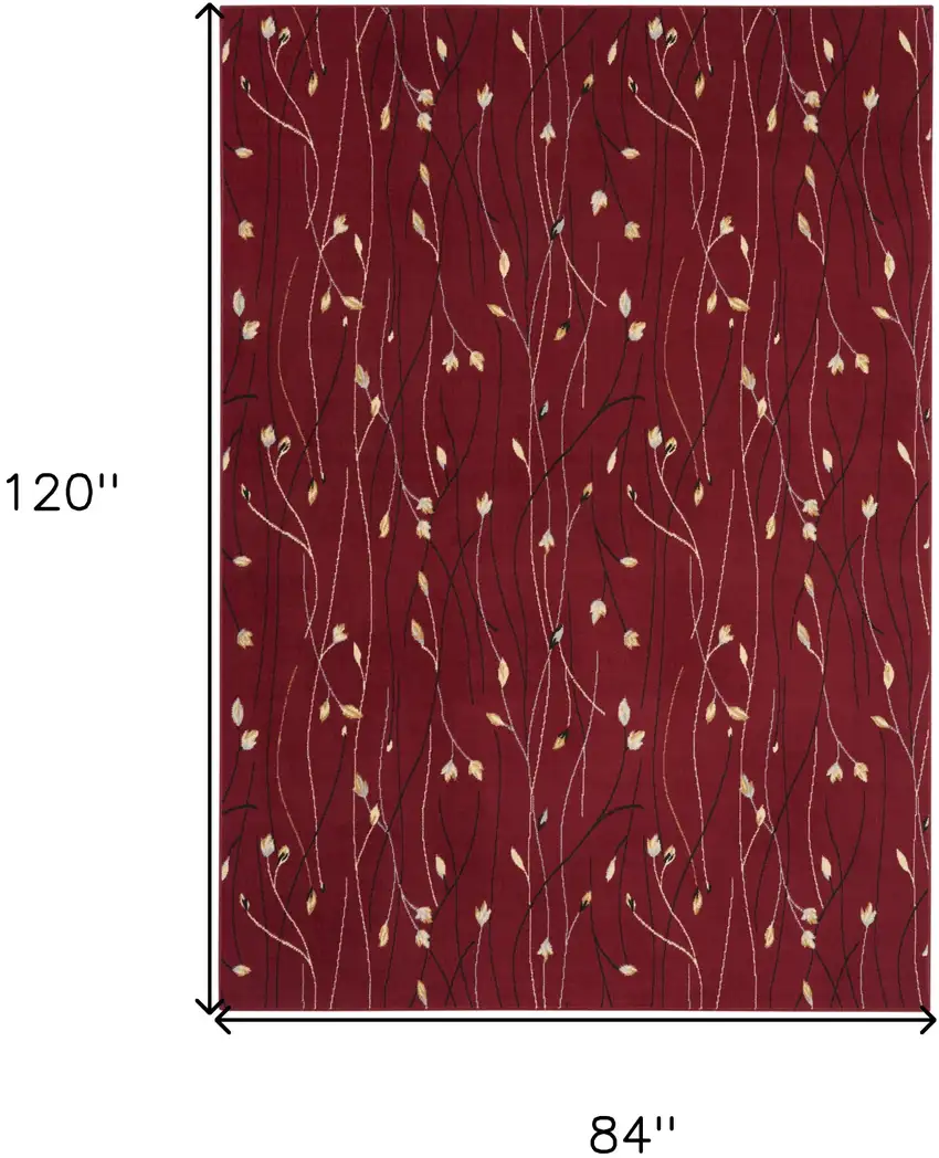 Red Black and Ivory Floral Vines Power Loom Area Rug Photo 3