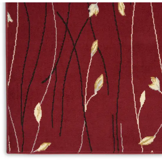 Red Black and Ivory Floral Vines Power Loom Area Rug Photo 9