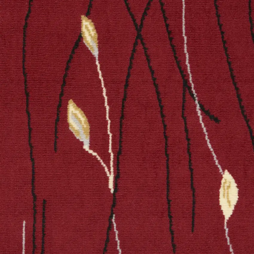 Red Black and Ivory Floral Vines Power Loom Area Rug Photo 1