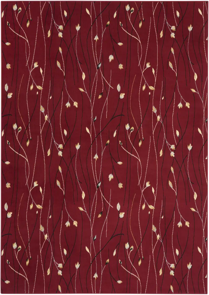Red Black and Ivory Floral Vines Power Loom Area Rug Photo 2