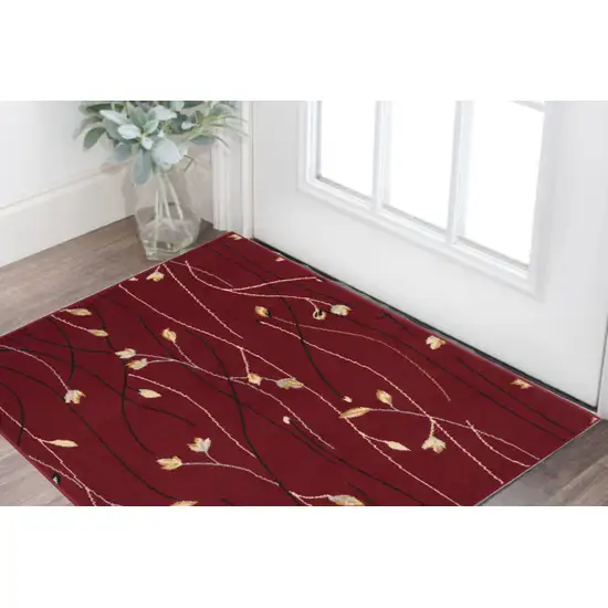 Red Black and Ivory Floral Vines Power Loom Area Rug Photo 2