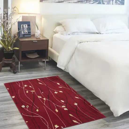 Red Black and Ivory Floral Vines Power Loom Area Rug Photo 9