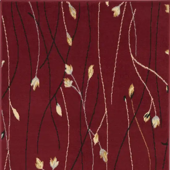 Red Black and Ivory Floral Vines Power Loom Area Rug Photo 4