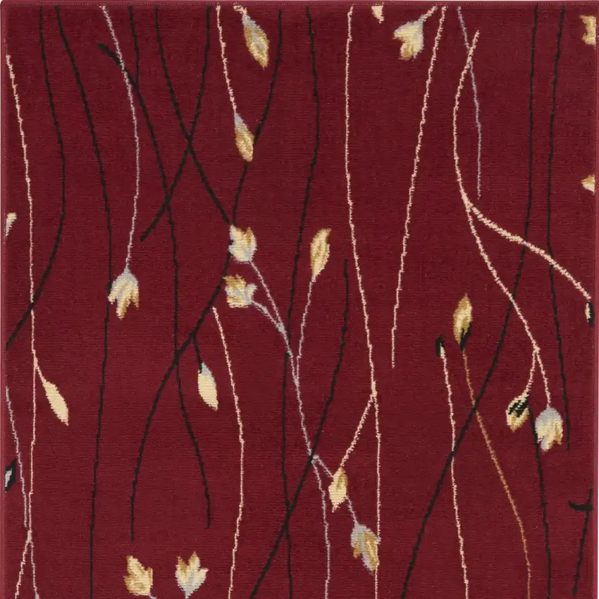 Red Black and Ivory Floral Vines Power Loom Area Rug Photo 4