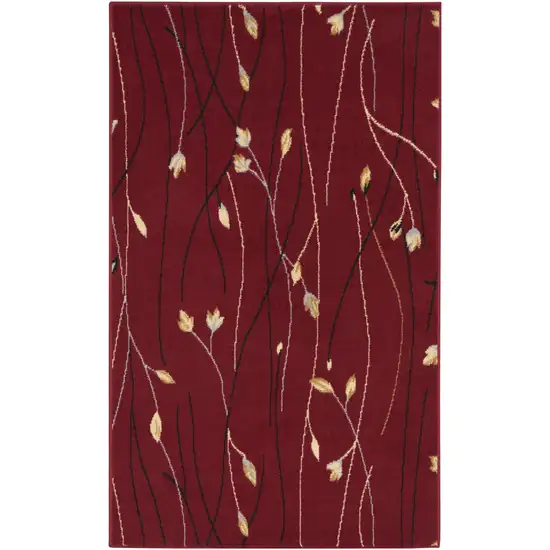 Red Black and Ivory Floral Vines Power Loom Area Rug Photo 1