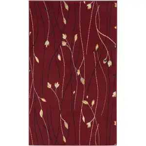 Photo of Red Black and Ivory Floral Vines Power Loom Area Rug