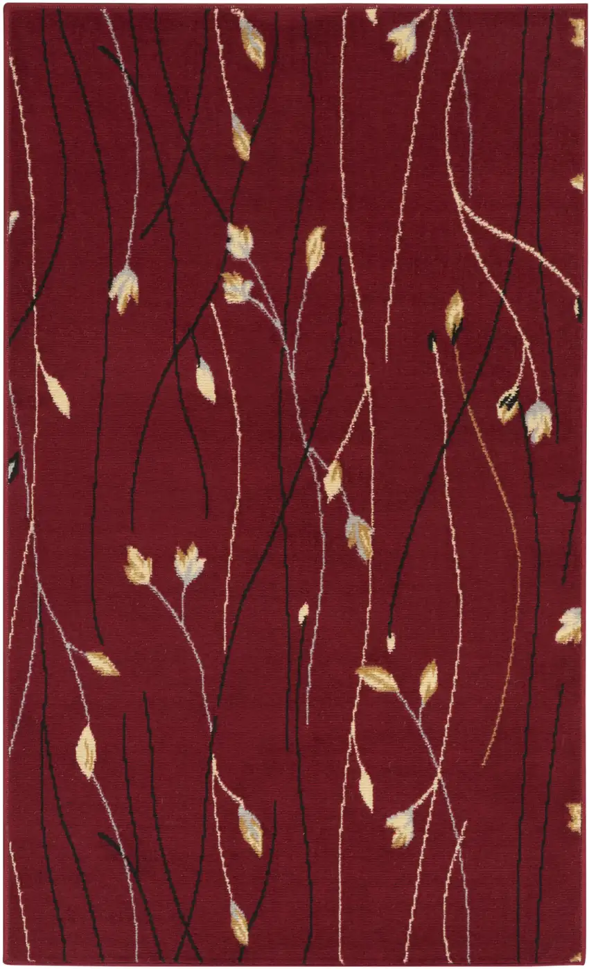 Red Black and Ivory Floral Vines Power Loom Area Rug Photo 1