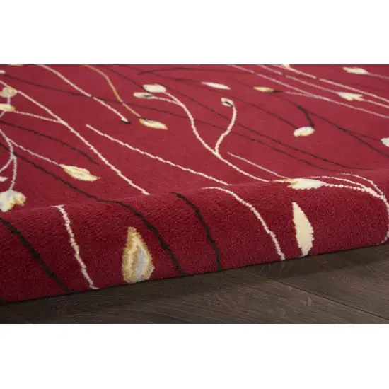 Red Black and Ivory Floral Vines Power Loom Area Rug Photo 8