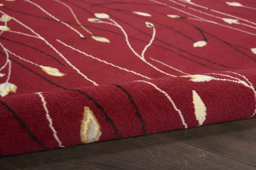 Red Black and Ivory Floral Vines Power Loom Area Rug Photo 8