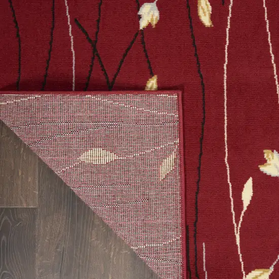 Red Black and Ivory Floral Vines Power Loom Area Rug Photo 7