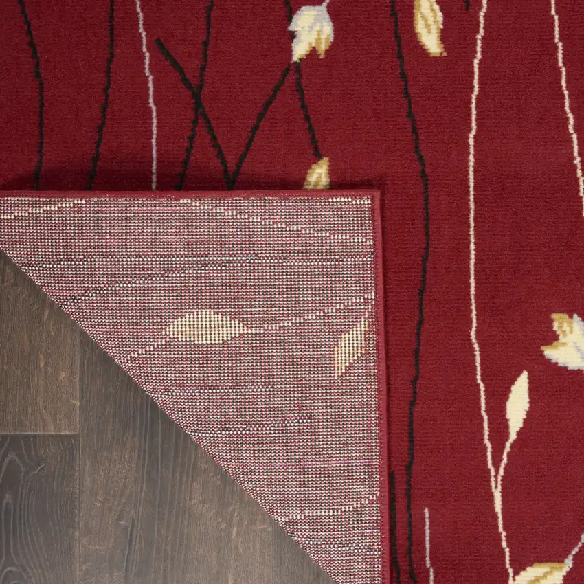 Red Black and Ivory Floral Vines Power Loom Area Rug Photo 7