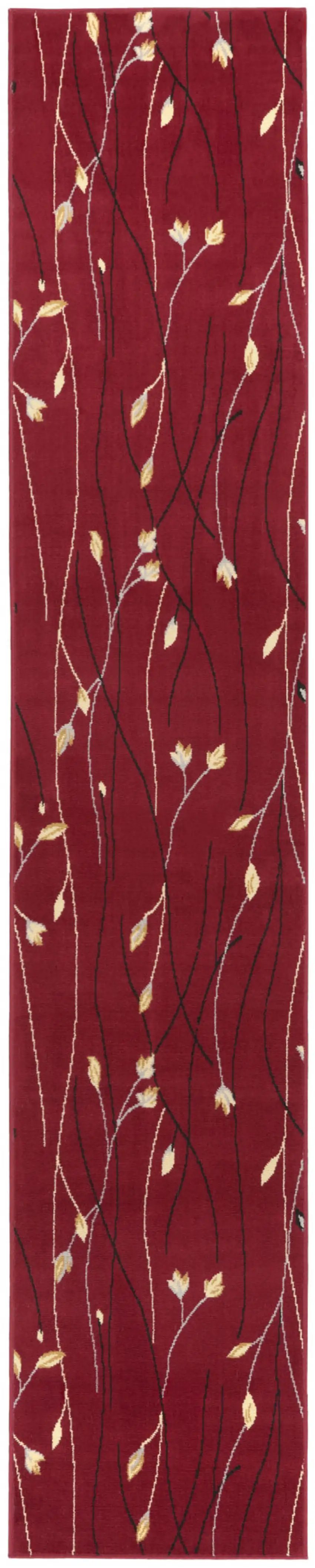 12' Red Black And Ivory Floral Vines Runner Rug Photo 3