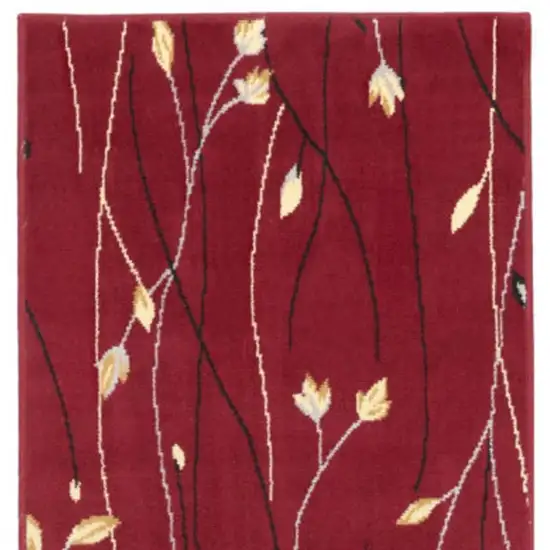 12' Red Black And Ivory Floral Vines Runner Rug Photo 1