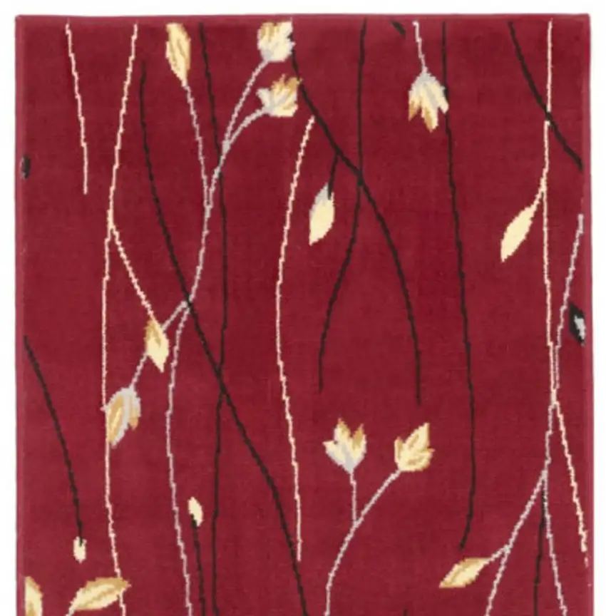 12' Red Black And Ivory Floral Vines Runner Rug Photo 1