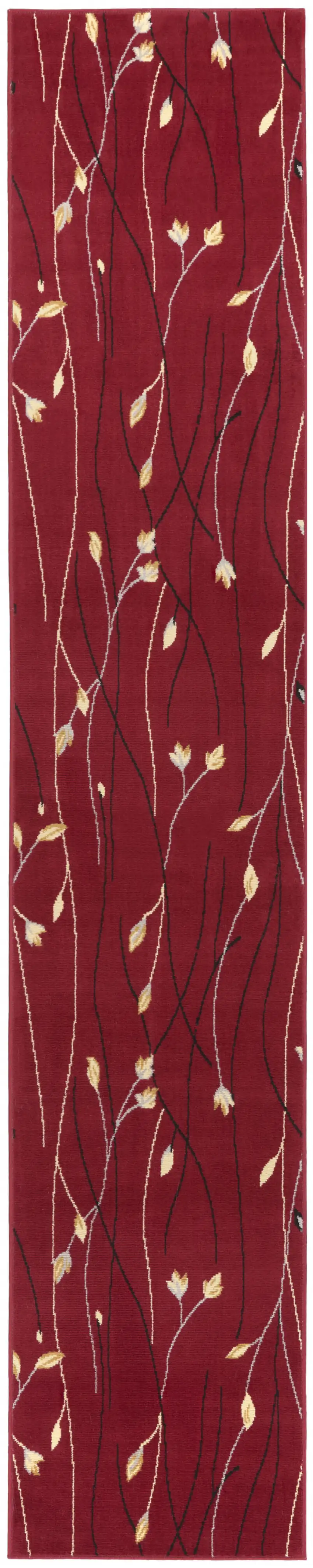Red Black and Ivory Floral Vines Power Loom Runner Rug Photo 2