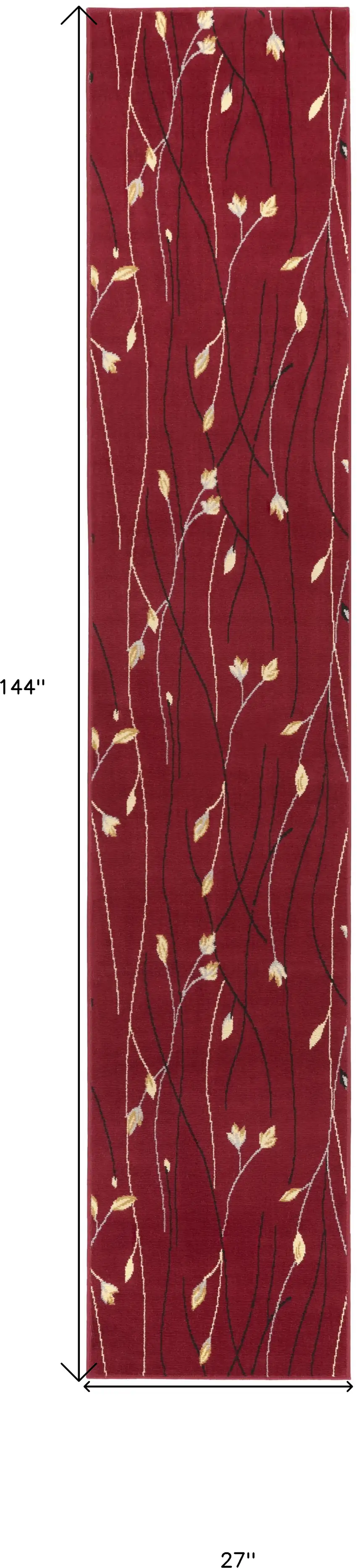 Red Black and Ivory Floral Vines Power Loom Runner Rug Photo 3