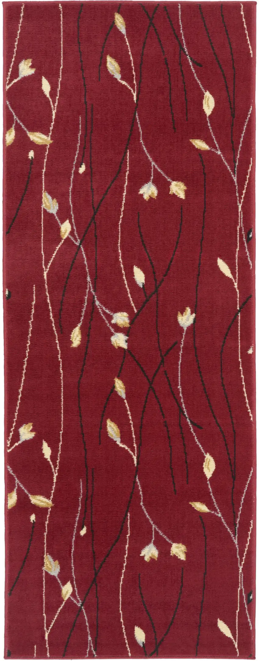 Red Black and Ivory Floral Vines Power Loom Runner Rug Photo 2