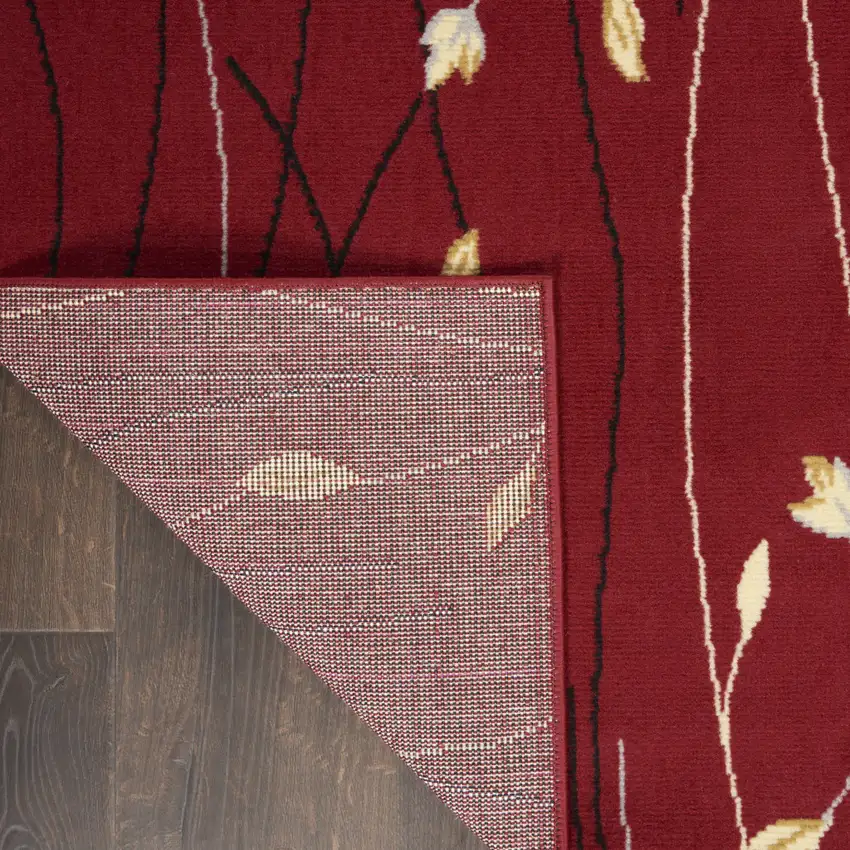 8' Red Black And Ivory Floral Vines Runner Rug Photo 9