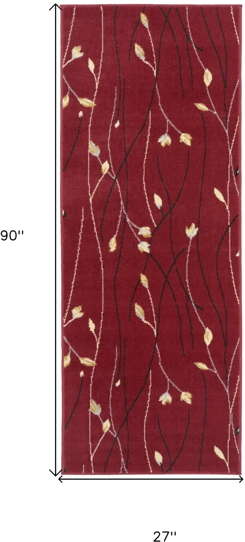 Red Black and Ivory Floral Vines Power Loom Runner Rug Photo 3
