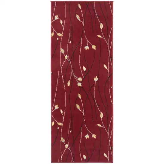 8' Red Black And Ivory Floral Vines Runner Rug Photo 8
