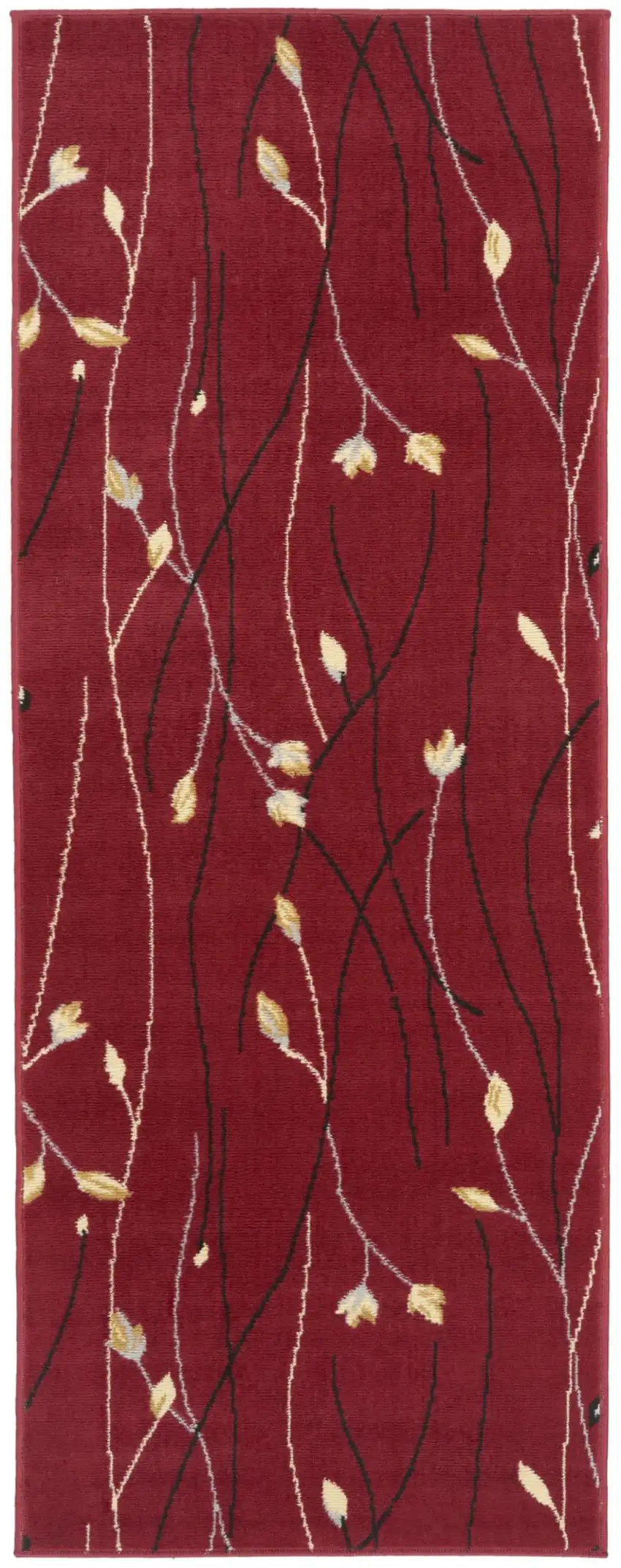 8' Red Black And Ivory Floral Vines Runner Rug Photo 8