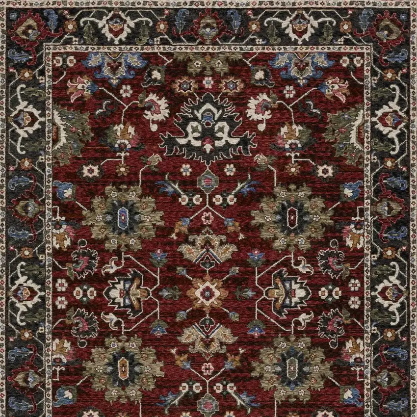 Red Blue And Charcoal Oriental Area Rug With Fringe Photo 8