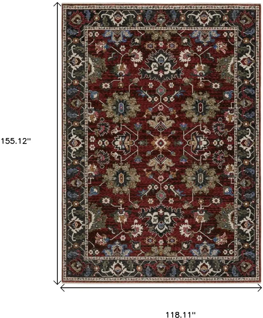 Red Blue And Charcoal Oriental Area Rug With Fringe Photo 3