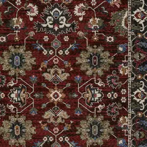 Photo of Red Blue And Charcoal Oriental Area Rug With Fringe