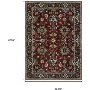 Photo of Red Blue And Charcoal Oriental Area Rug With Fringe