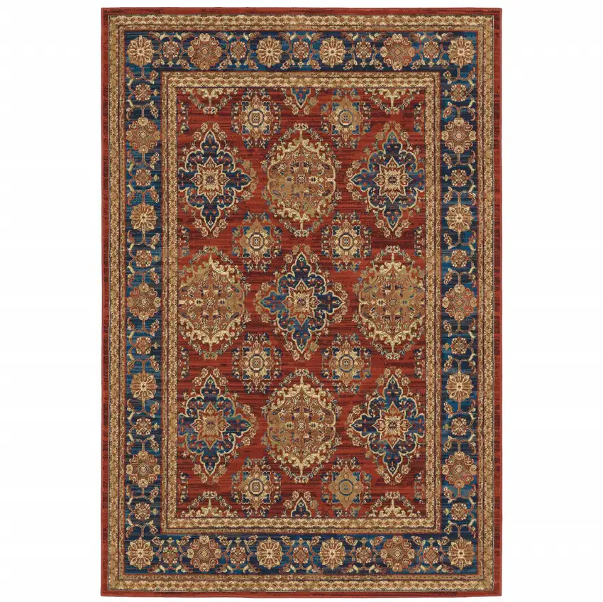 Red Blue And Gold Oriental Power Loom Stain Resistant Area Rug Photo 1