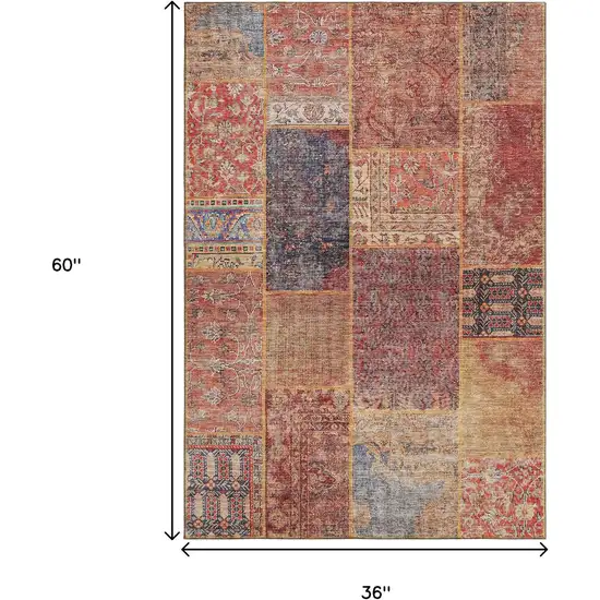 Red Blue And Gold Patchwork Washable Area Rug With UV Protection Photo 6