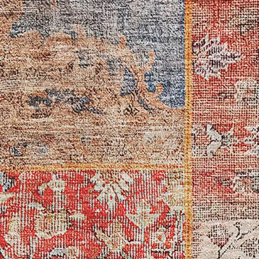 Red Blue And Gold Patchwork Washable Area Rug With UV Protection Photo 3