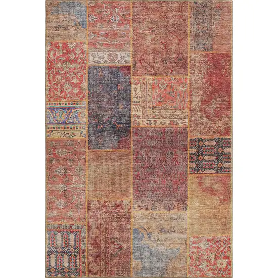 Red Blue And Gold Patchwork Washable Area Rug With UV Protection Photo 2