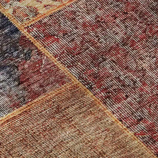 Red Blue And Gold Patchwork Washable Area Rug With UV Protection Photo 9