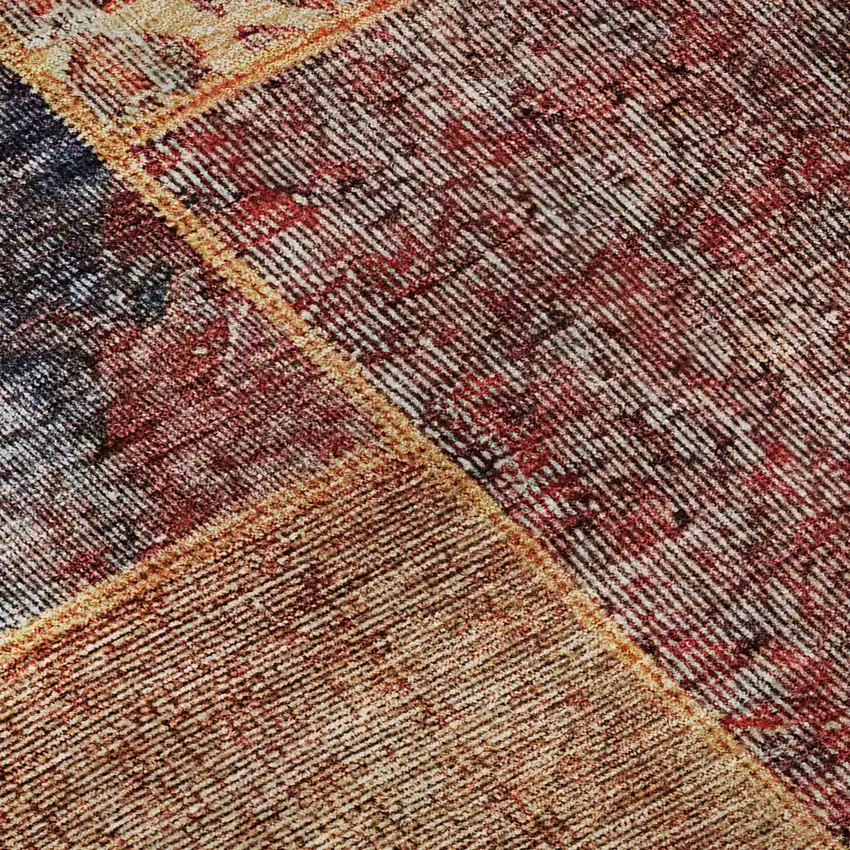 Red Blue And Gold Patchwork Washable Area Rug With UV Protection Photo 9