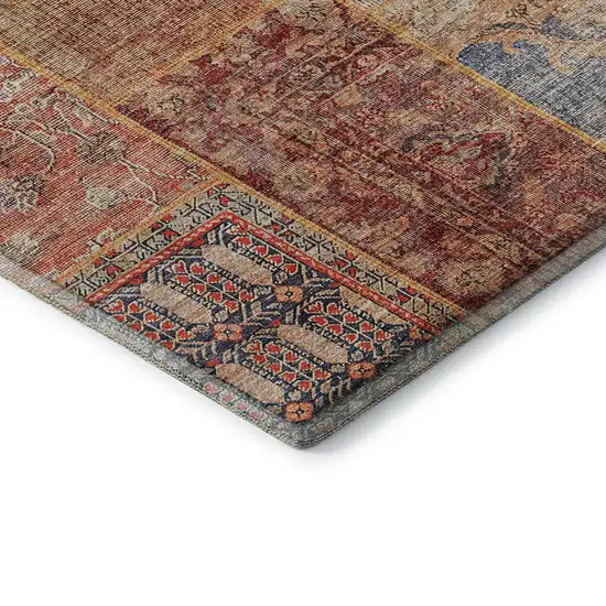 Red Blue And Gold Patchwork Washable Area Rug With UV Protection Photo 9