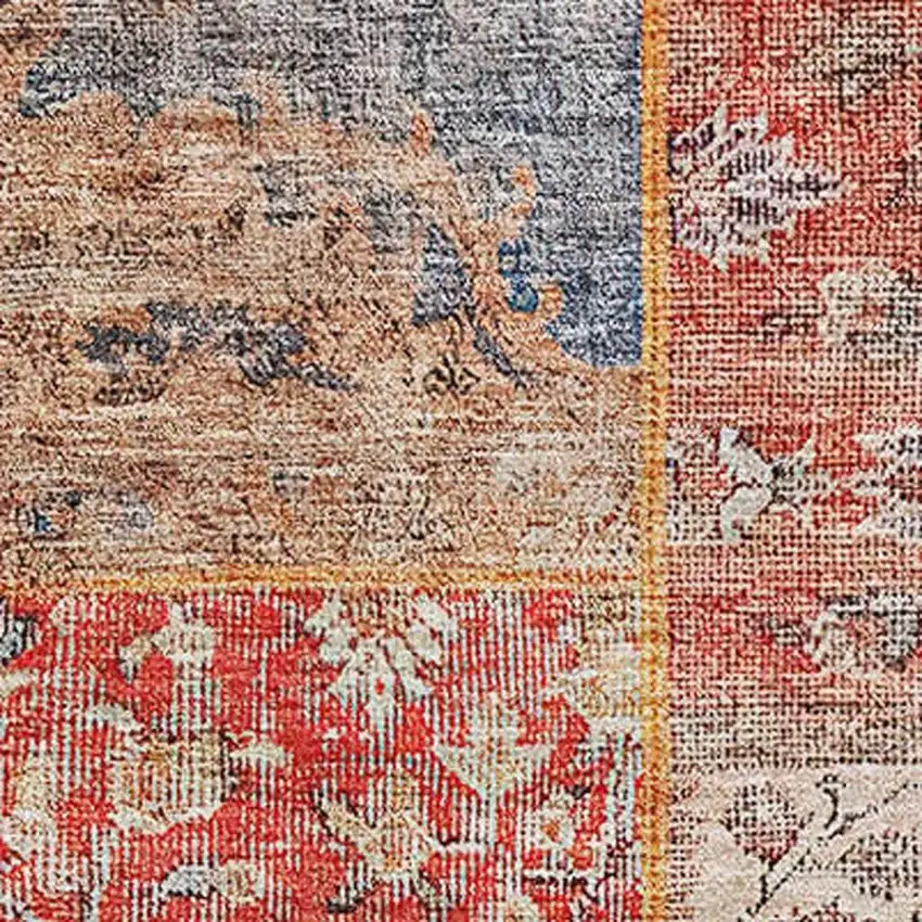 Red Blue And Gold Patchwork Washable Area Rug With UV Protection Photo 5
